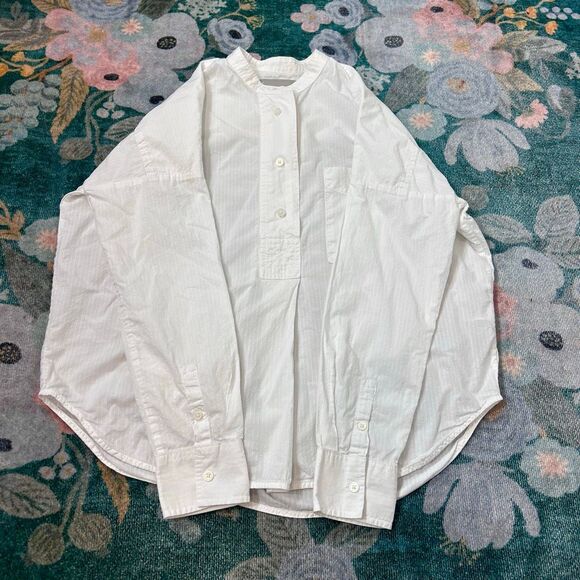 Everlane Shirt Womens 00 White Poplin Cotton Popover Button Down Collarless Top - Picture 6 of 14